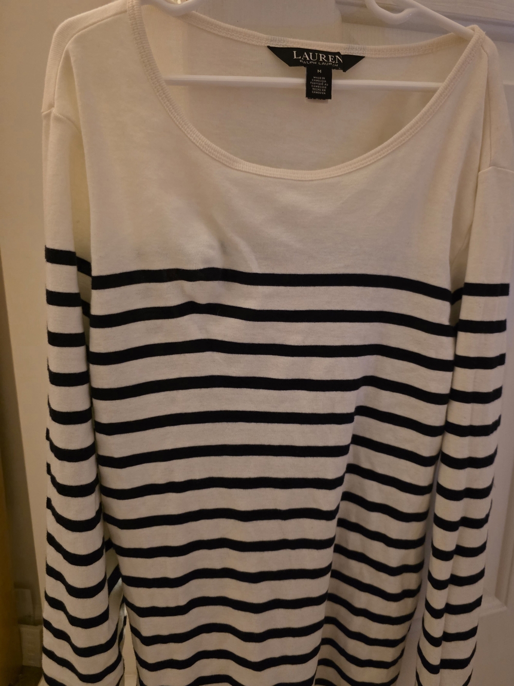 Ralph Lauren White and Black Striped Long-Sleeve Tee Medium